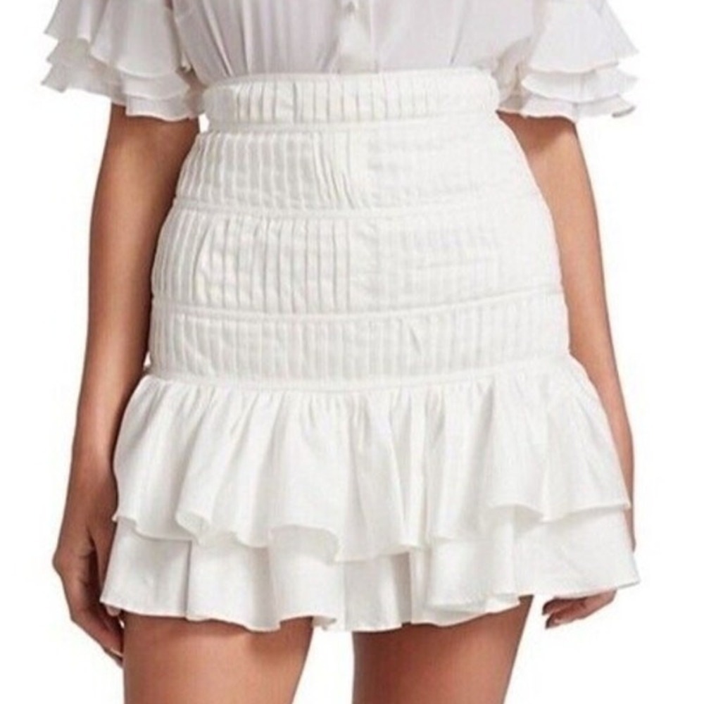 Aje Reine Mini Skirt Women 10 White Shirred Smocked Ruffle Hem Coquette Dollette